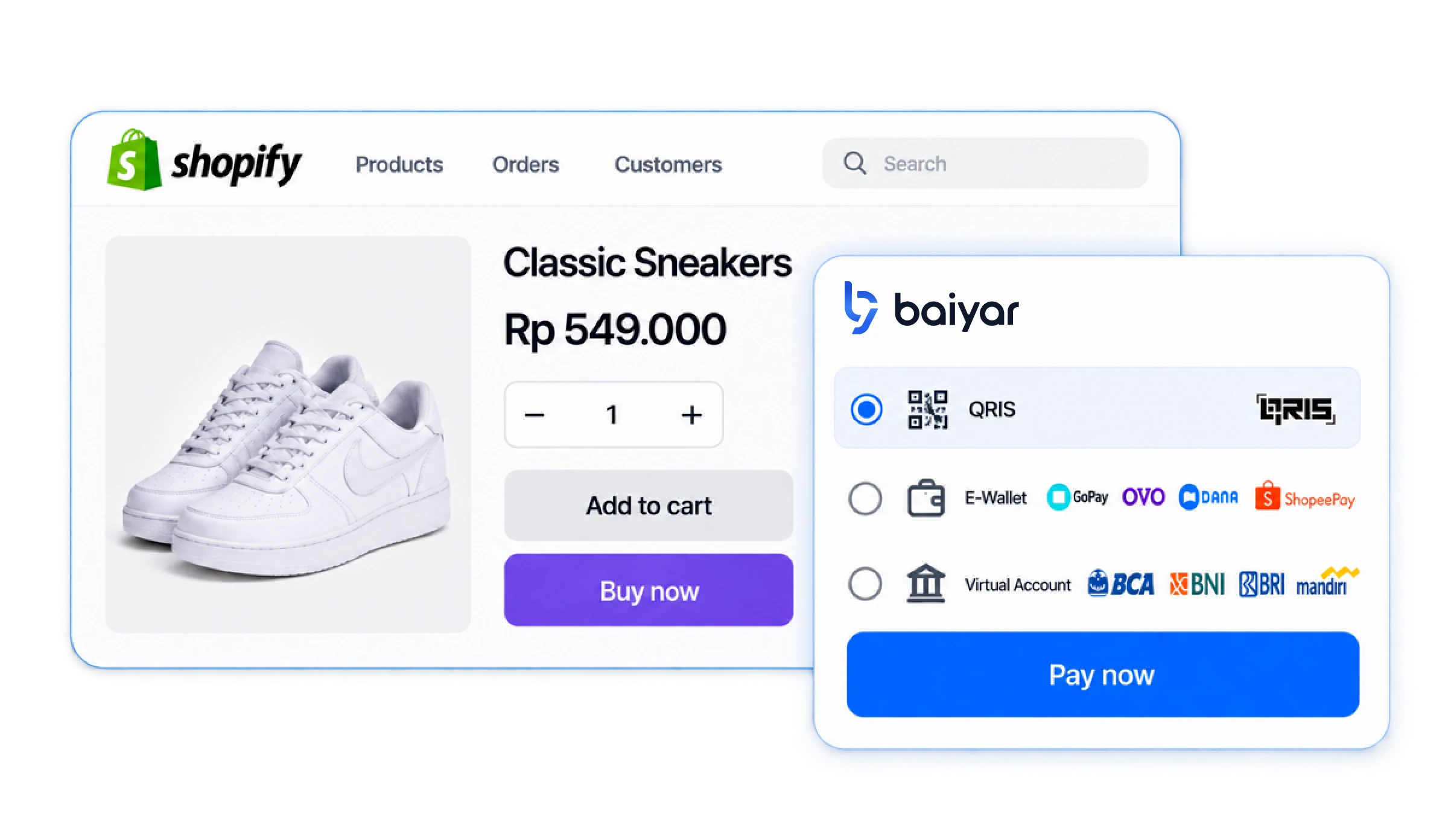 Contoh integrasi Baiyar di halaman produk Shopify